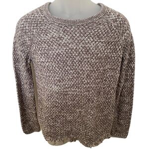 LUCKY BRAND Boho Gray Braided Sweater w/ Fray Women SP Small Petite